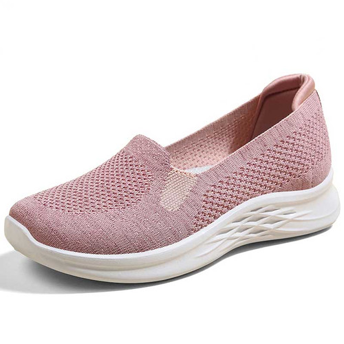 Women's pink flyknit casual lightweight slip on shoe sneaker 01